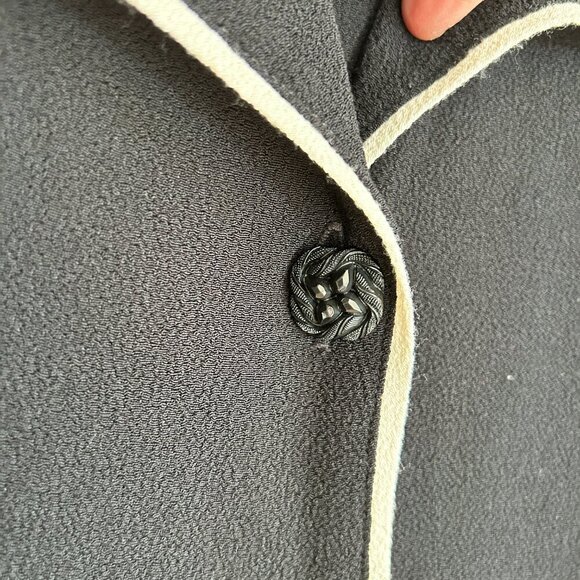 Vtg Niche Nilgun Derman Jacket Crepe Button Up Pinch Black White Trim - Picture 4 of 11